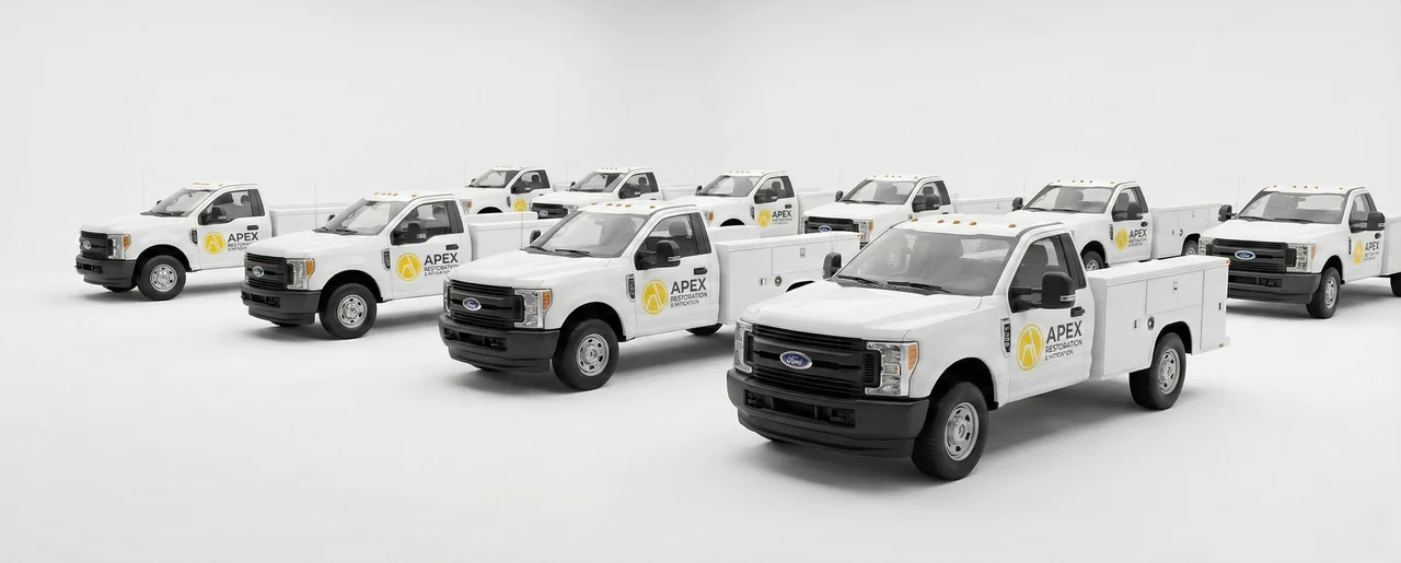 The Apex Restoration & Mitigation fleet, ready to dispatch.